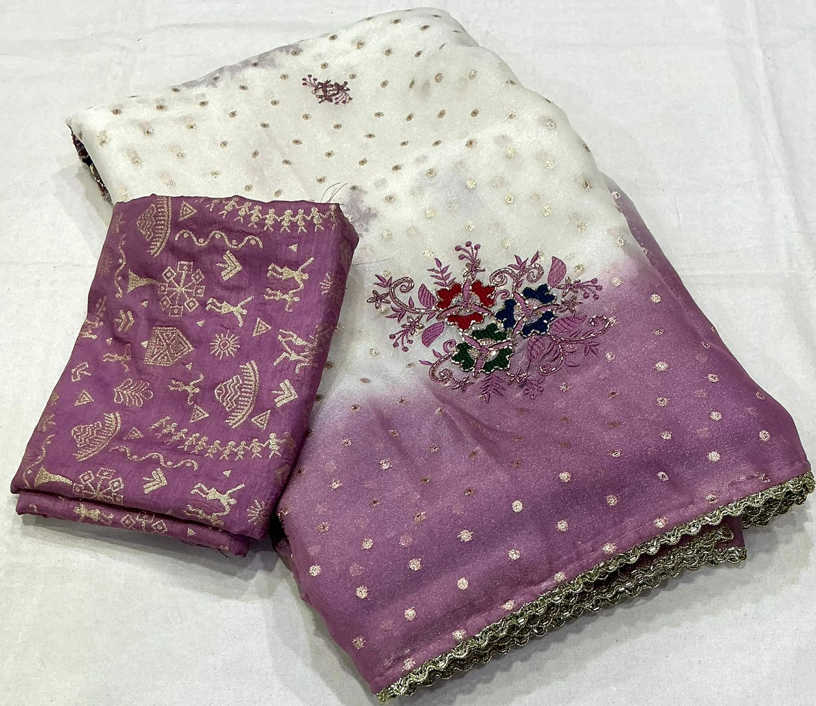 Onion Pink with White Organza Zari Embroidery Saree